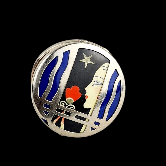 1920 Art Deco Compact Karess Woodworth New York Paris Powder Purse Mirror